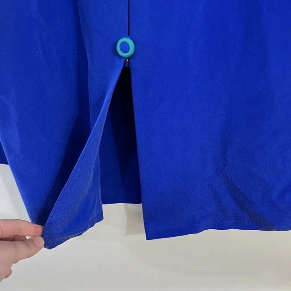 Shomi 100% Silk Blue Button Up Vintage Blouse Teal Green Trim NWT $198 Retro - Picture 8 of 9